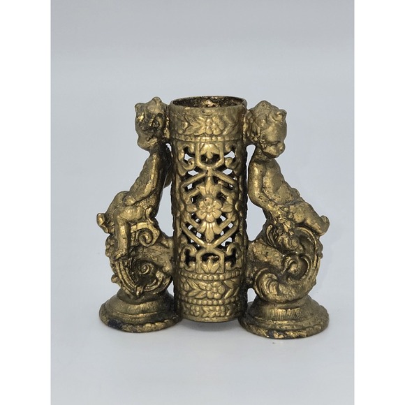 Hollywood‎ Regency Vintage Brass Cherub Lipstick Holder #350 - Picture 1 of 6